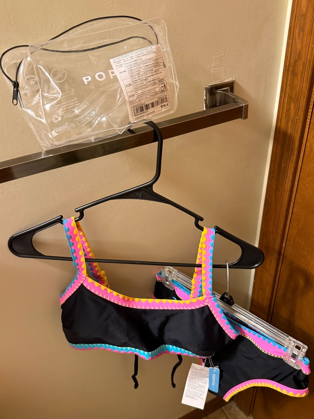 Black Bikini Top and Bottom with Pink & Aqua Trim - POPVIL